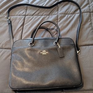 Black leather coach laptop bag